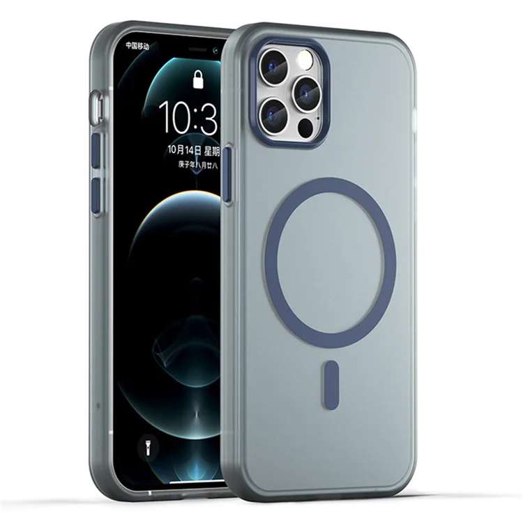 For iPhone 12 Pro Max 6.7 inch Magnetic Case Translucent Matte TPU + PC Phone Cover Compatible with MagSafe - Dark Blue