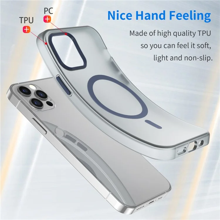 For iPhone 12 Pro Max 6.7 inch Magnetic Case Translucent Matte TPU + PC Phone Cover Compatible with MagSafe - Dark Blue