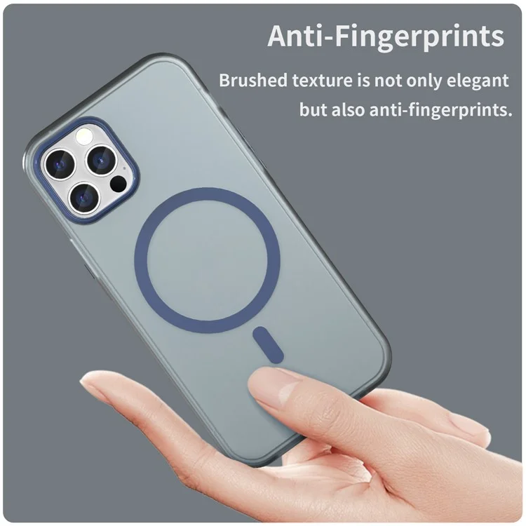 For iPhone 12 Pro Max 6.7 inch Magnetic Case Translucent Matte TPU + PC Phone Cover Compatible with MagSafe - Dark Blue