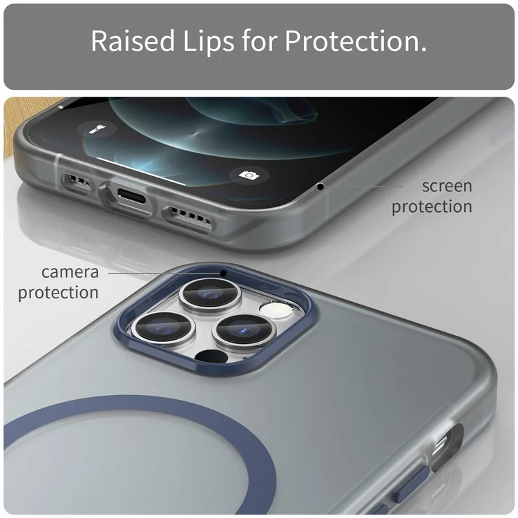 For iPhone 12 Pro Max 6.7 inch Magnetic Case Translucent Matte TPU + PC Phone Cover Compatible with MagSafe - Dark Blue