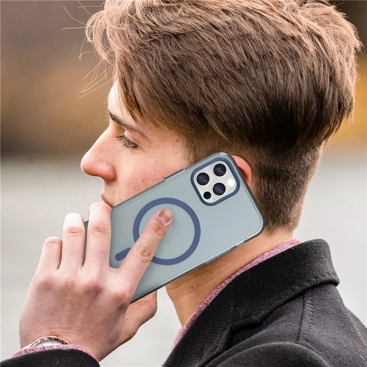 For iPhone 12 Pro Max 6.7 inch Magnetic Case Translucent Matte TPU + PC Phone Cover Compatible with MagSafe - Dark Blue