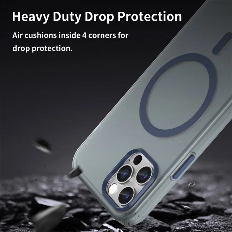 For iPhone 12 Pro Max 6.7 inch Magnetic Case Translucent Matte TPU + PC Phone Cover Compatible with MagSafe - Dark Blue