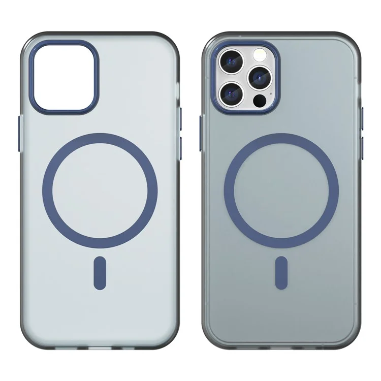For iPhone 12 Pro Max 6.7 inch Magnetic Case Translucent Matte TPU + PC Phone Cover Compatible with MagSafe - Dark Blue