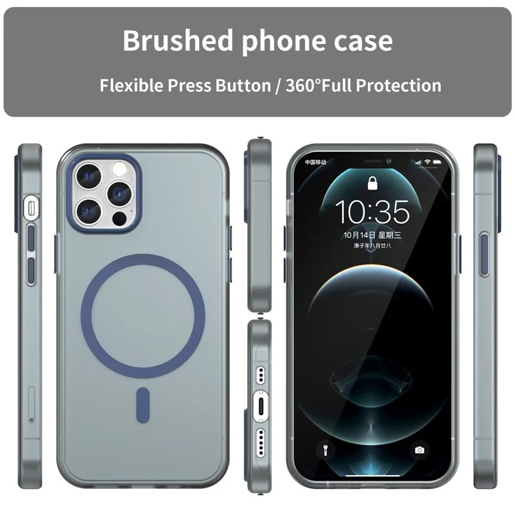 For iPhone 12 Pro Max 6.7 inch Magnetic Case Translucent Matte TPU + PC Phone Cover Compatible with MagSafe - Dark Blue