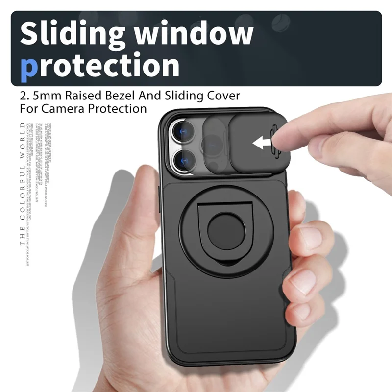 Per iPhone 15 Pro Max Case PC+TPU Rotating Kickstand Phone Shell Compatibile con MagSafe - Nero