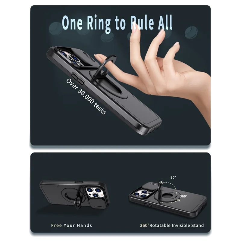 Per iPhone 15 Pro Max Case PC+TPU Rotating Kickstand Phone Shell Compatibile con MagSafe - Nero