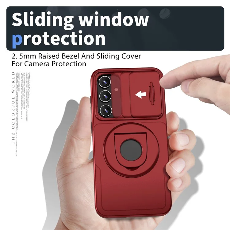 For Samsung Galaxy S23 FE Magnetic Phone Case PC+TPU Cover with Slide Lens Window - Red