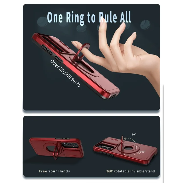 For Samsung Galaxy S23 FE Magnetic Phone Case PC+TPU Cover with Slide Lens Window - Red