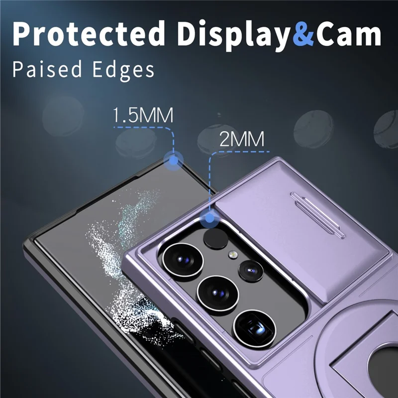 Capa para Samsung Galaxy S23 Ultra Case Magnética à Prova de Arranhões PC+TPU Capa de Telefone com Suporte Rotativo - Roxo