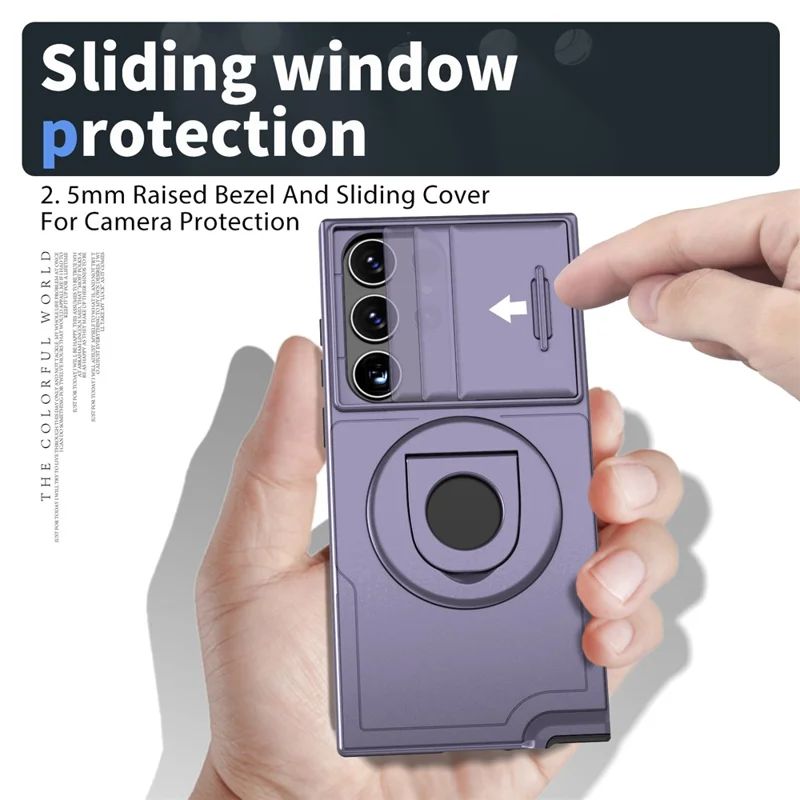 Capa para Samsung Galaxy S23 Ultra Case Magnética à Prova de Arranhões PC+TPU Capa de Telefone com Suporte Rotativo - Roxo