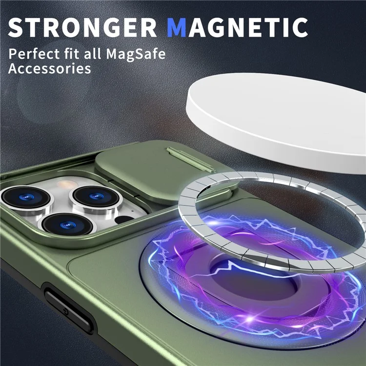 Per iPhone 15 Pro Case Magnetic Slide Lens Protection PC+TPU Back Shell con Rotary Kickstand - Verde