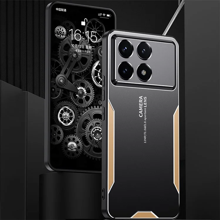 Für Xiaomi Redmi K70 Pro 5G-Hülle - Slim-Fit PC+TPU+Aluminiumlegierung-Handyhülle - Gold