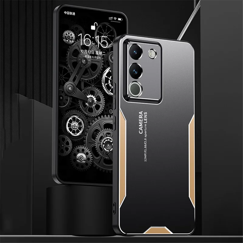 Для vivo Y200 (Индия) 5G PC+TPU+Алюминиевый сплав Чехол для телефона с защитой от падения Чехол для сотового телефона - Золотой