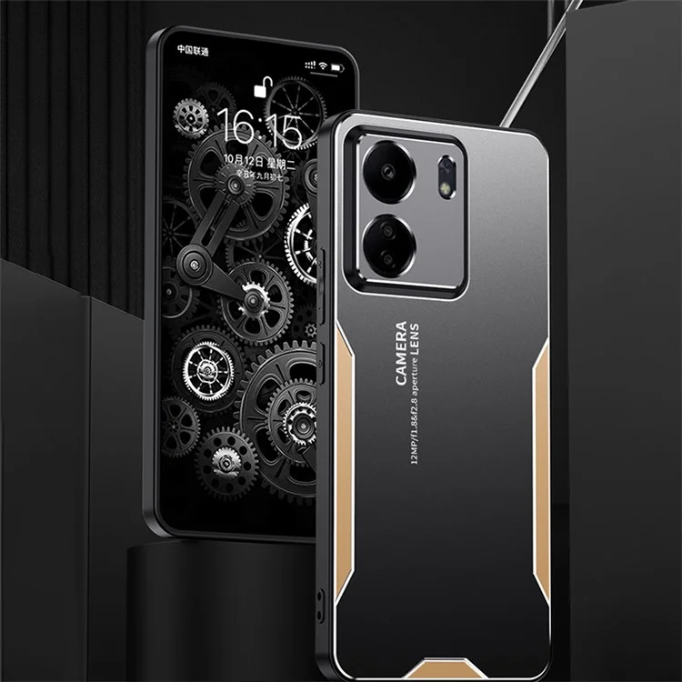 Para Xiaomi Redmi 13C 4G / Poco C65 4G Funda de Teléfono Mate de Aleación de Aluminio+PC+TPU - Dorado