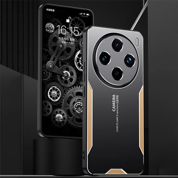 Para vivo X100 5G Anti-Scratch Phone Case Alumínio Alloy+PC+TPU Mobile Phone Cover - Ouro