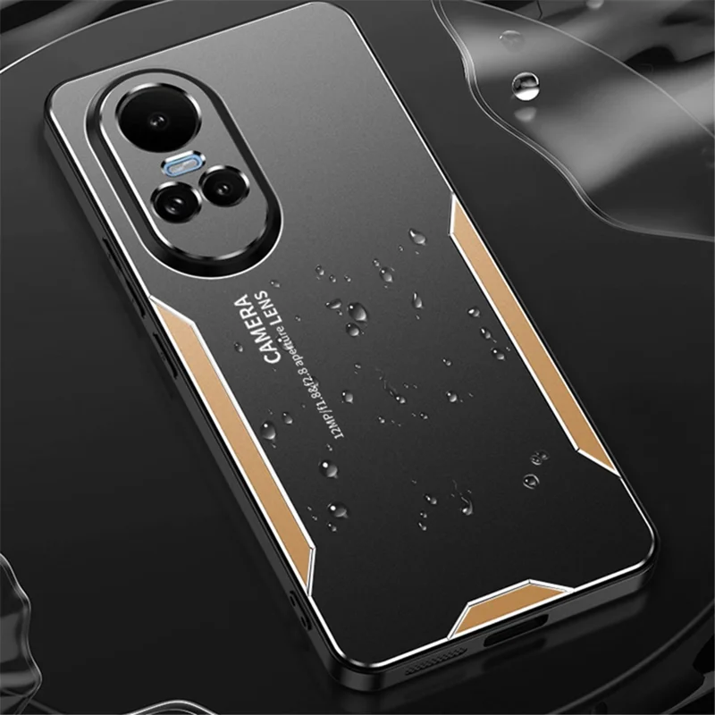For Oppo Reno10 5G (Global) Phone Case Aluminium Alloy Back TPU Frame Protective Cover - Gold