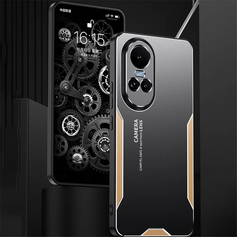 For Oppo Reno10 5G (Global) Phone Case Aluminium Alloy Back TPU Frame Protective Cover - Gold
