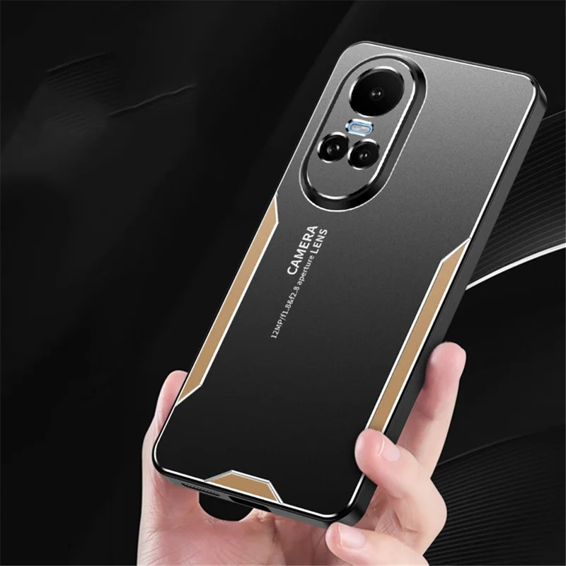 For Oppo Reno10 5G (Global) Phone Case Aluminium Alloy Back TPU Frame Protective Cover - Gold