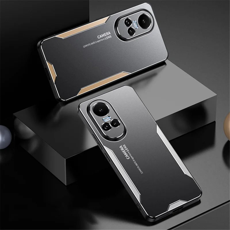 For Oppo Reno10 5G (Global) Phone Case Aluminium Alloy Back TPU Frame Protective Cover - Gold