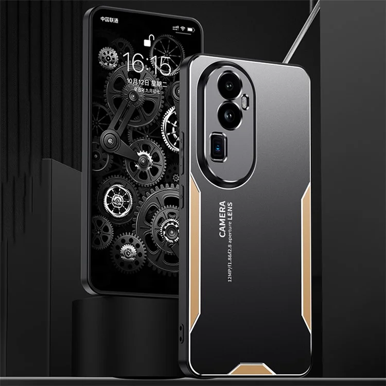 Für Oppo Reno10 Pro+ 5G-Handyhülle, präzise Aussparungen, Aluminiumlegierung, matter Rückendeckel - Gold