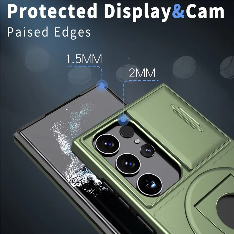 For Samsung Galaxy S23 Ultra Magnetic Phone Case N52 Magnet+PC+TPU Drop-resistant Kickstand Cover - Blackish Green