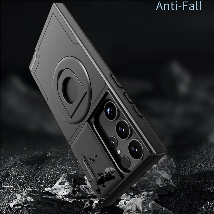 For Samsung Galaxy S23 Ultra Magnetic Phone Case N52 Magnet+PC+TPU Drop-resistant Kickstand Cover - Black