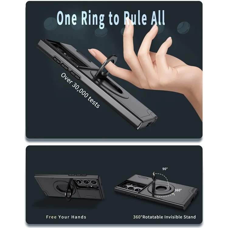For Samsung Galaxy S23 Ultra Magnetic Phone Case N52 Magnet+PC+TPU Drop-resistant Kickstand Cover - Black
