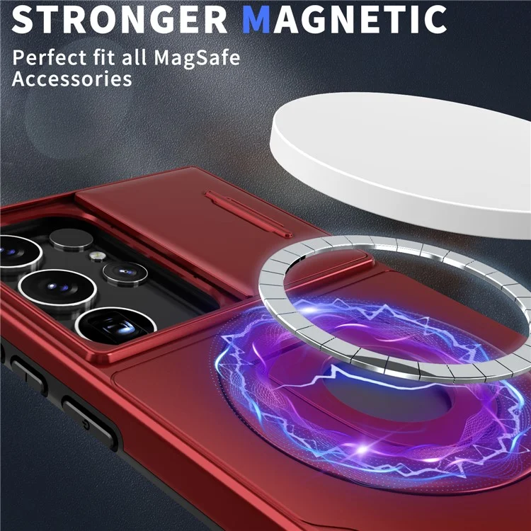 For Samsung Galaxy S23 Ultra Magnetic Phone Case N52 Magnet+PC+TPU Drop-resistant Kickstand Cover - Red