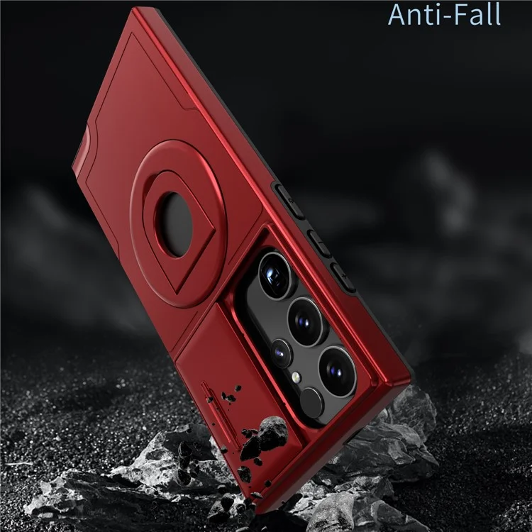 For Samsung Galaxy S23 Ultra Magnetic Phone Case N52 Magnet+PC+TPU Drop-resistant Kickstand Cover - Red
