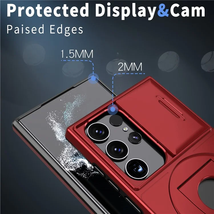 For Samsung Galaxy S23 Ultra Magnetic Phone Case N52 Magnet+PC+TPU Drop-resistant Kickstand Cover - Red
