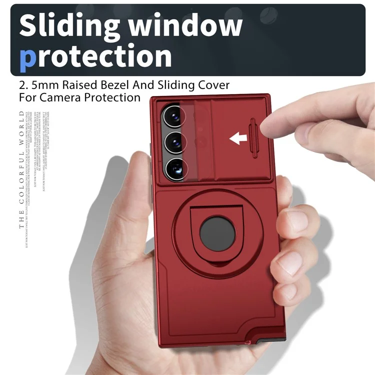 For Samsung Galaxy S23 Ultra Magnetic Phone Case N52 Magnet+PC+TPU Drop-resistant Kickstand Cover - Red