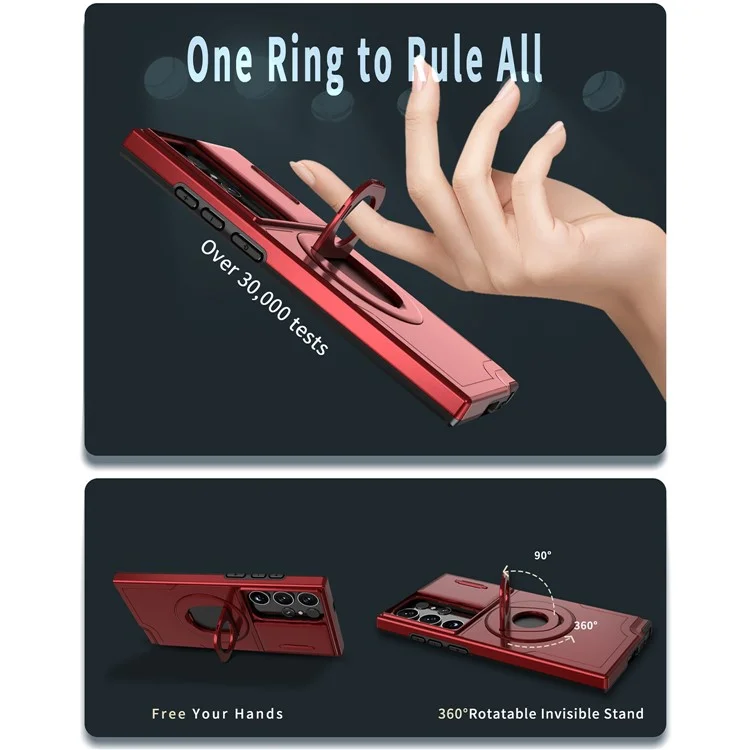 For Samsung Galaxy S23 Ultra Magnetic Phone Case N52 Magnet+PC+TPU Drop-resistant Kickstand Cover - Red