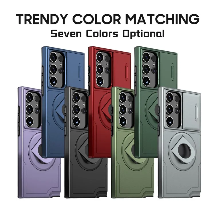 For Samsung Galaxy S23 Ultra Magnetic Phone Case N52 Magnet+PC+TPU Drop-resistant Kickstand Cover - Red