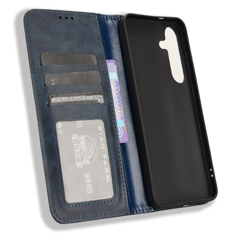 Per Samsung Galaxy S24+ Custodia Wallet Phone Retro Texture Leather Cover - Blu