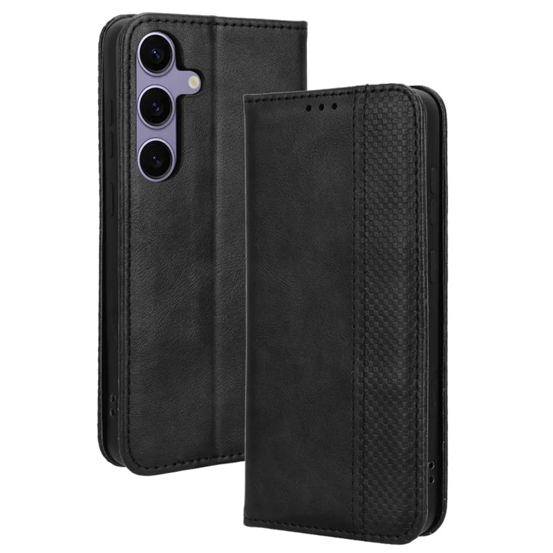 For Samsung Galaxy S24 Retro Phone Case Magnetic Closing Wallet Leather Cover - Black