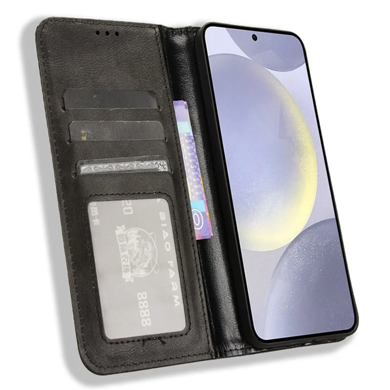 For Samsung Galaxy S24 Retro Phone Case Magnetic Closing Wallet Leather Cover - Black