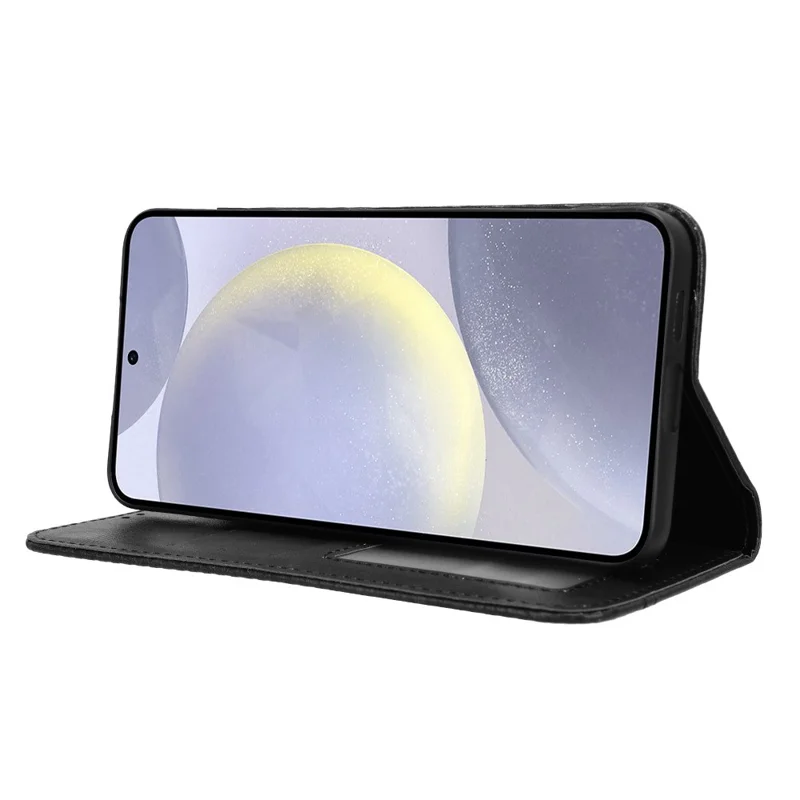 For Samsung Galaxy S24 Retro Phone Case Magnetic Closing Wallet Leather Cover - Black
