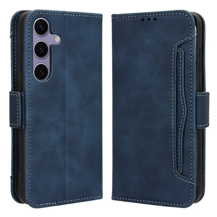 Для Samsung Galaxy S24+ Multiple Card Slots Leather Case with Wallet Stand - Blue