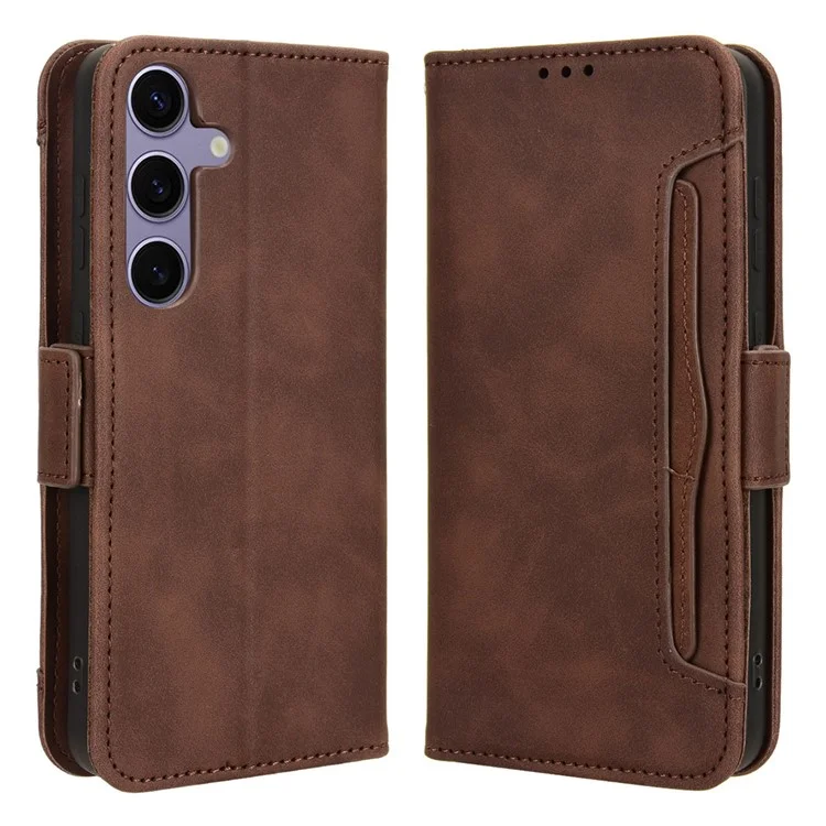 For Samsung Galaxy S24 Leather Phone Case Stand Multiple Card Slots - Brown