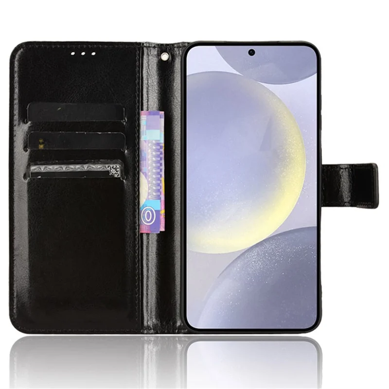 For Samsung Galaxy S24 Leather Case Phone Wallet Crazy Horse Pattern - Black