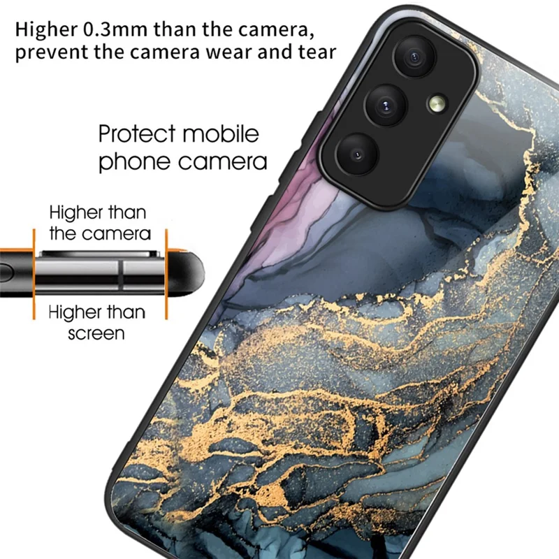 For Samsung Galaxy A55 5G Tempered Glass+PC+TPU Case Marble Pattern Phone Cover - Style H