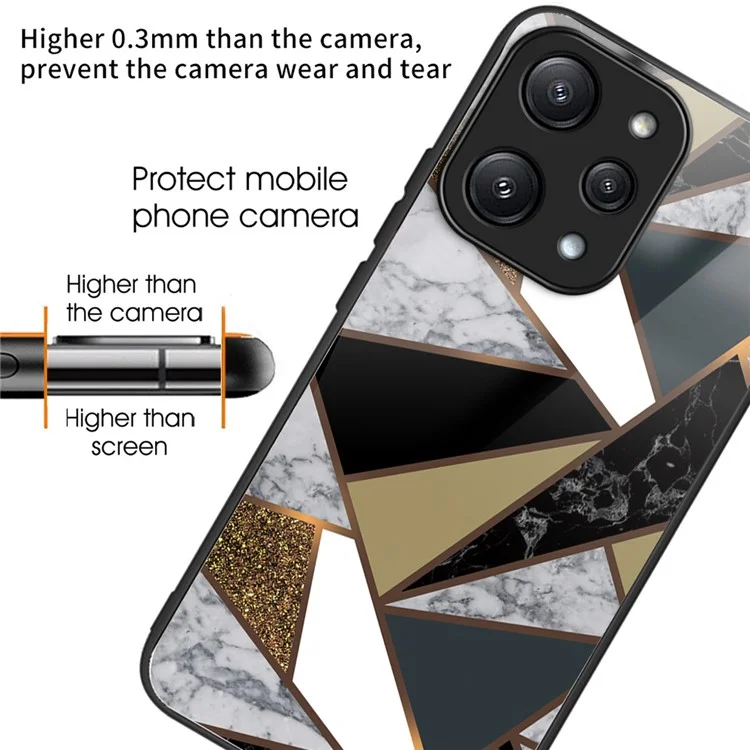 Para Xiaomi Redmi 12 5G (Global) / Poco M6 Pro 5G Capa de Telefone Padrão de Mármore Capa Traseira de Vidro Temperado - Estilo A