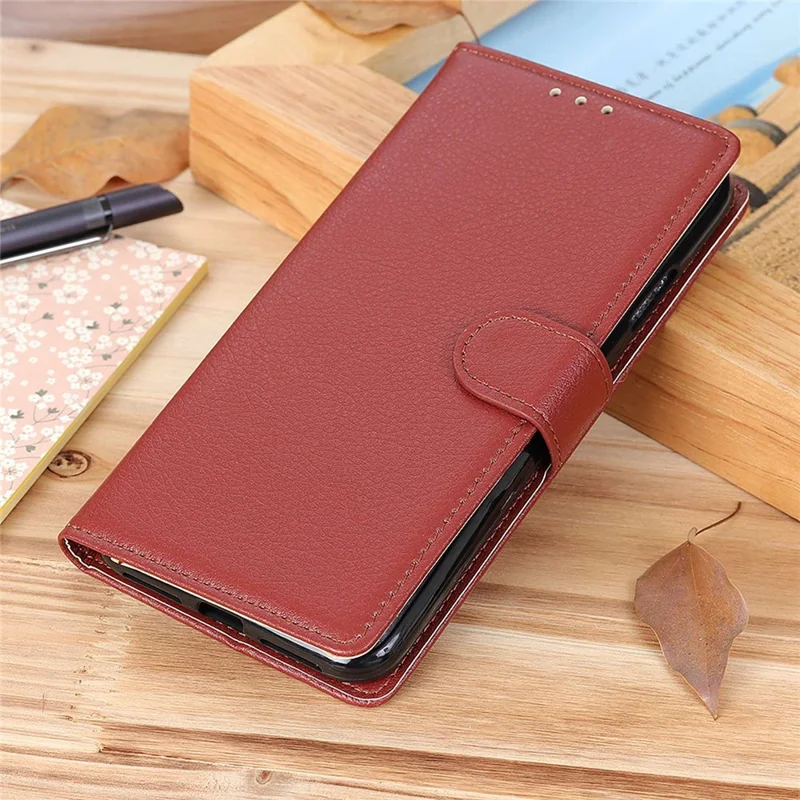 Para Samsung Galaxy Xcover7 Leather Case Classic Lychee Texture Phone Wallet Cover - Marrom