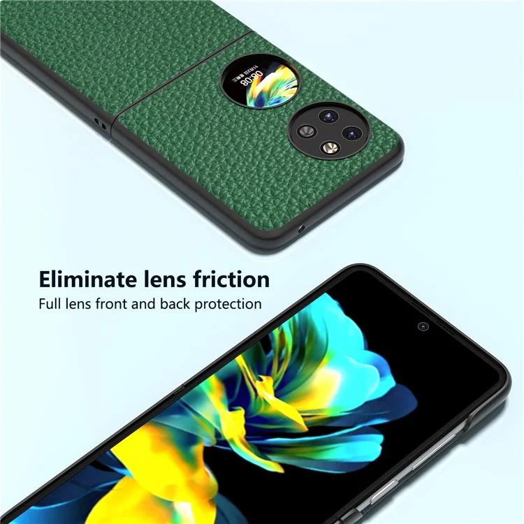 ABEEL Pour Huawei Pocket 2 Étui de téléphone en cuir véritable de vache avec coque intérieure en PC dur Texture de litchi - Vert