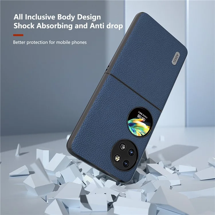 ABEEL Pour Huawei Pocket 2 Étui en Cuir de Vache Véritable Motif Grain de Peau + Housse de Téléphone en PC - Bleu