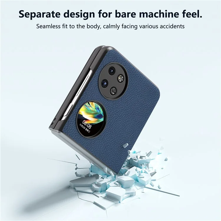 ABEEL Pour Huawei Pocket 2 Étui en Cuir de Vache Véritable Motif Grain de Peau + Housse de Téléphone en PC - Bleu
