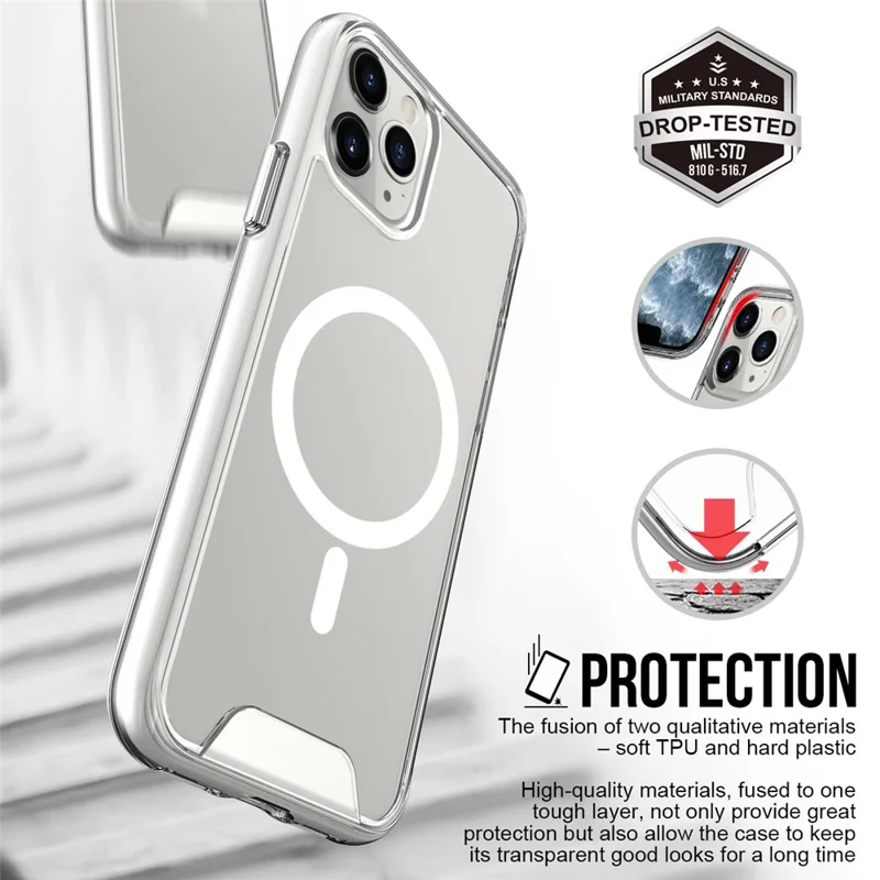 Per iPhone 11 Pro Max Custodia Magnetica Caso TPU+PC Slim-Fit Copertura Posteriore Compatibile con MagSafe