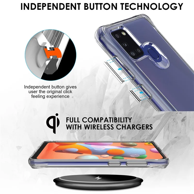 For Samsung Galaxy A21s Cell Phone Cover Anti-Scratch PC + TPU HD Transparent Phone Case