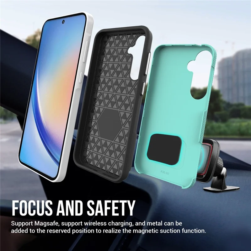 For Samsung Galaxy A35 5G Phone Cover TPU+PC Military Grade Drop-proof Back Case - Mint Green