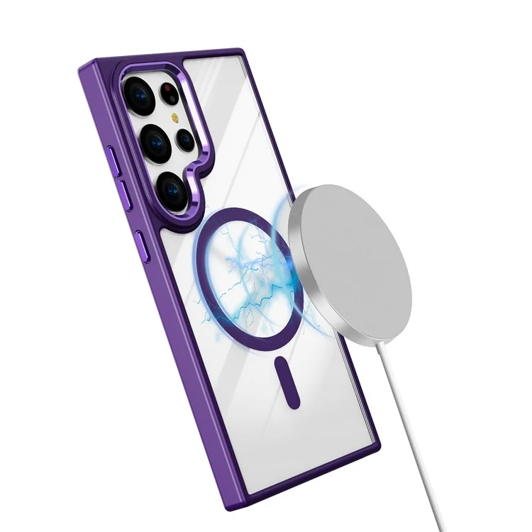 Per Samsung Galaxy S24 Ultra Case TPU+Acrylic Clear Phone Cover Compatible with MagSafe - Dark Purple